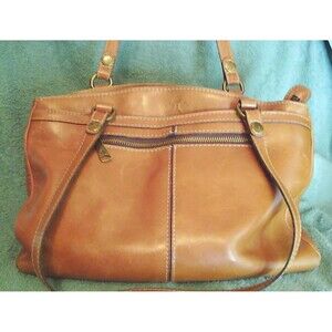 Patricia Nash Poppy Tote Shoulder Bag, 100% Italian Leather, Brown/Tan, Top Zip